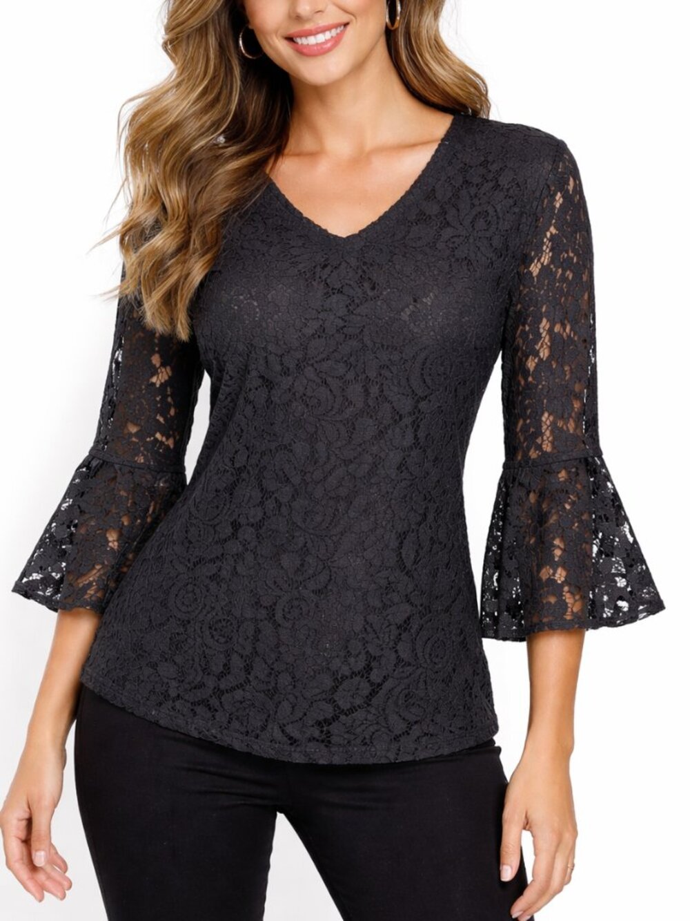 LOFT Outlet Black Lace Goth V-Neck Bell Sleeve Top S
